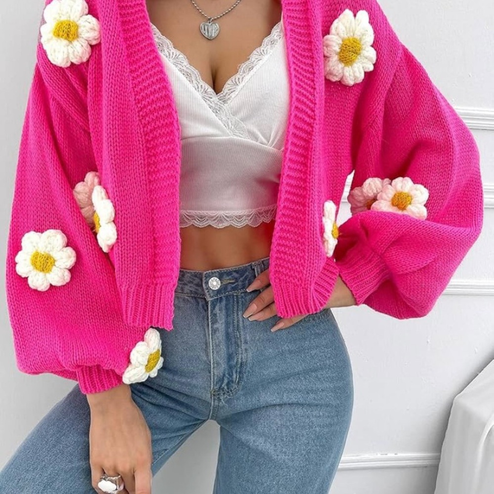 SHEIN Pink Floral Cardigan
